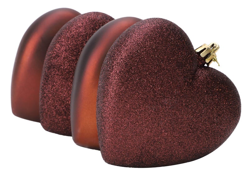 Christmas ConceptsÂ® 4-100mm Heart Shaped Baubles - Matte & Glitter Design - Christmas Ornaments (Mocha) - Image 3